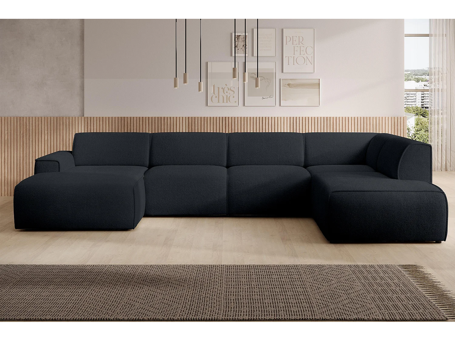 AX LIVING XXL Sofa U Form Didim Schwarz 378cm breit modern & großzügig R