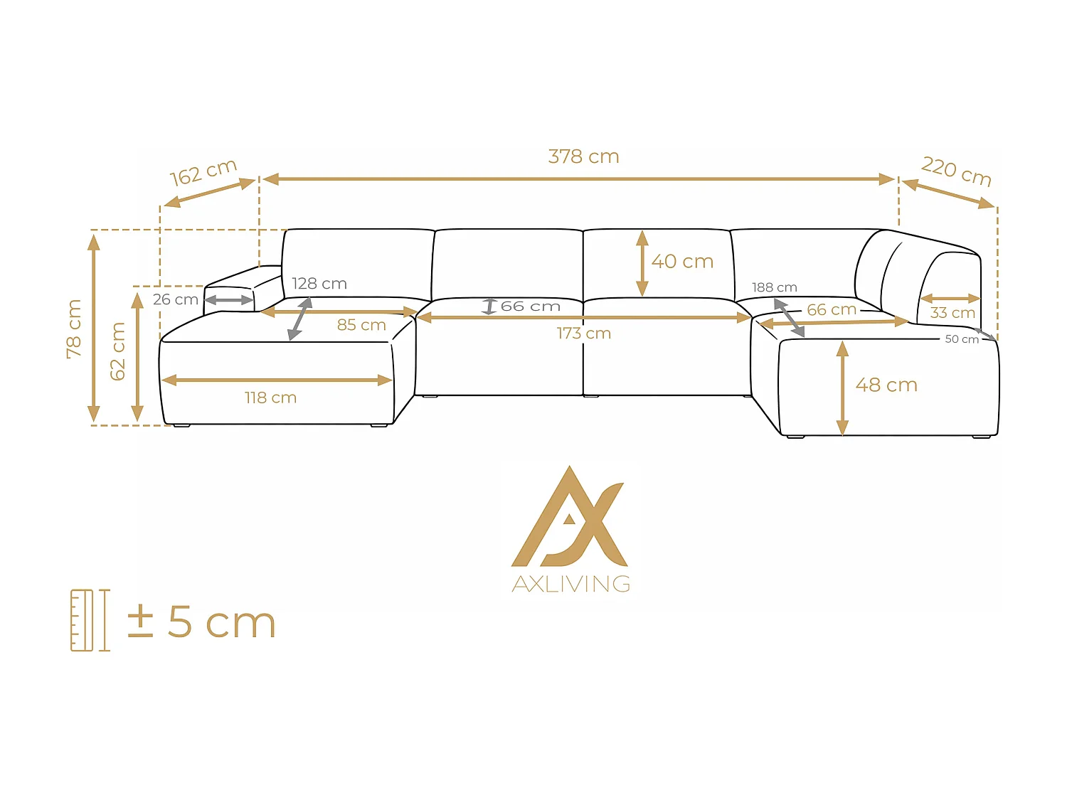 AX LIVING XXL Sofa U Form Didim Schwarz 378cm breit modern & großzügig R