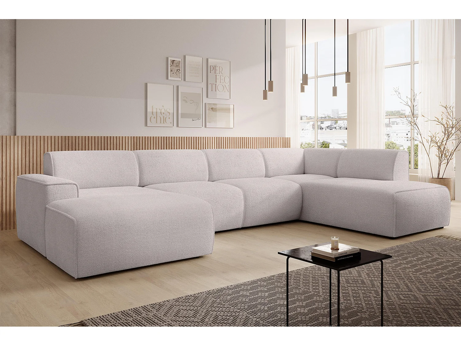 AX LIVING XXL Sofa U Form Didim Creme 378cm breit modern & großzügig R