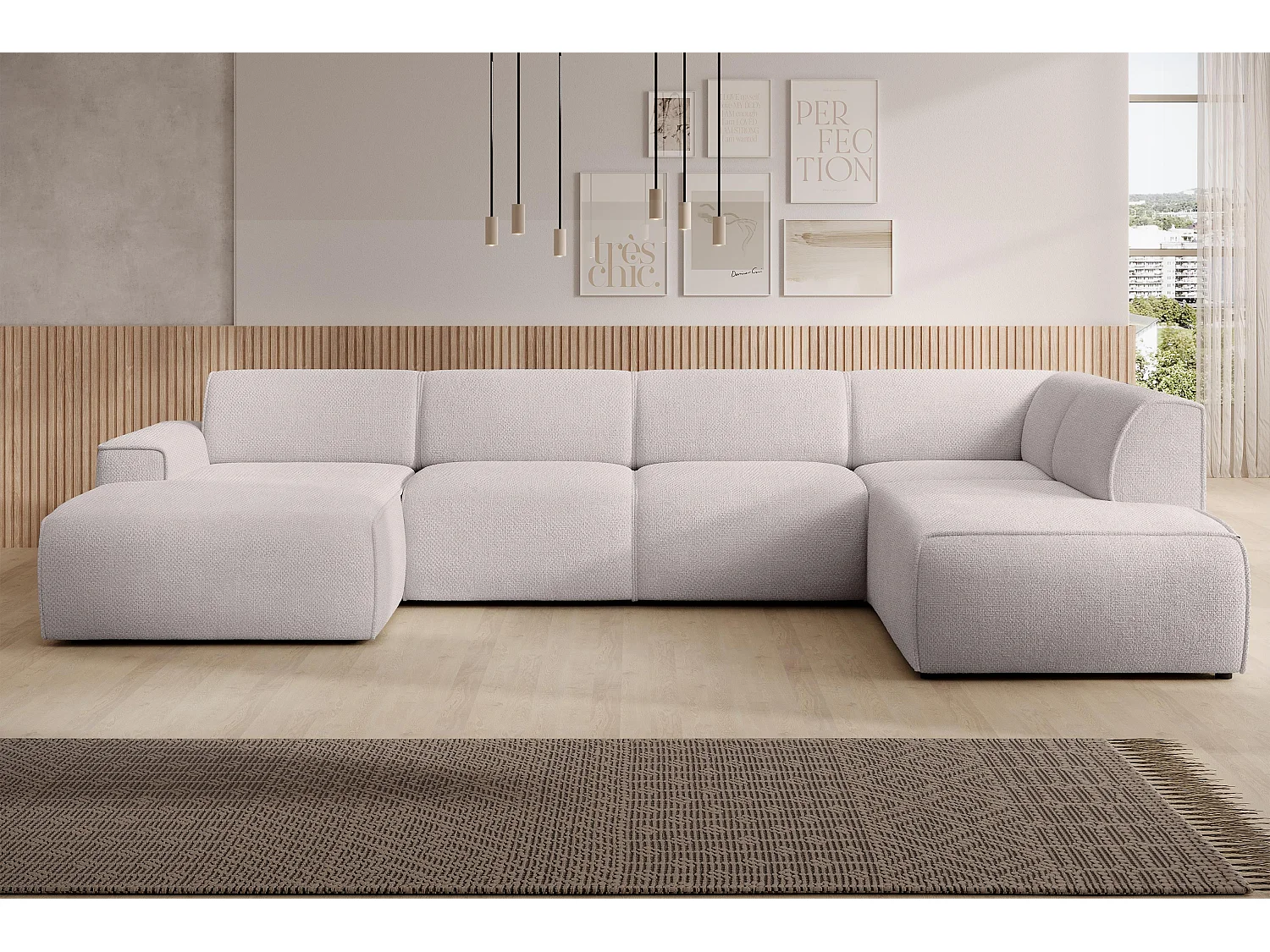 AX LIVING XXL Sofa U Form Didim Creme 378cm breit modern & großzügig R