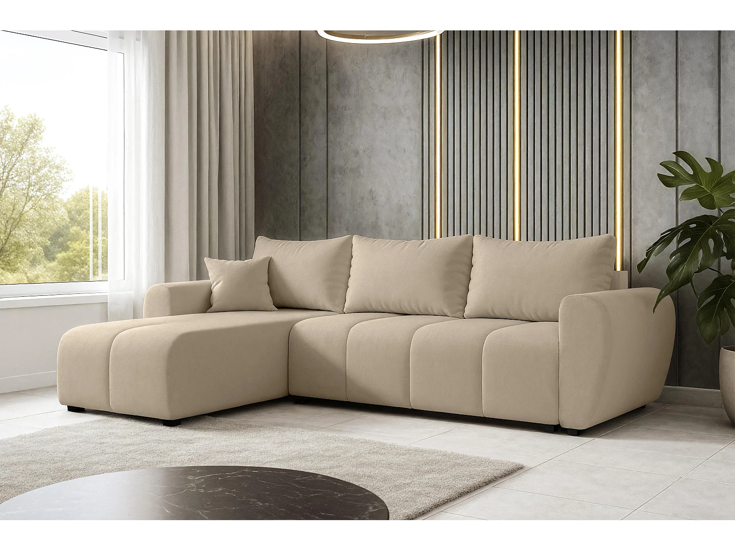 AX LIVING Canapé d’angle convertible Malatya L Mini marron clair gauche