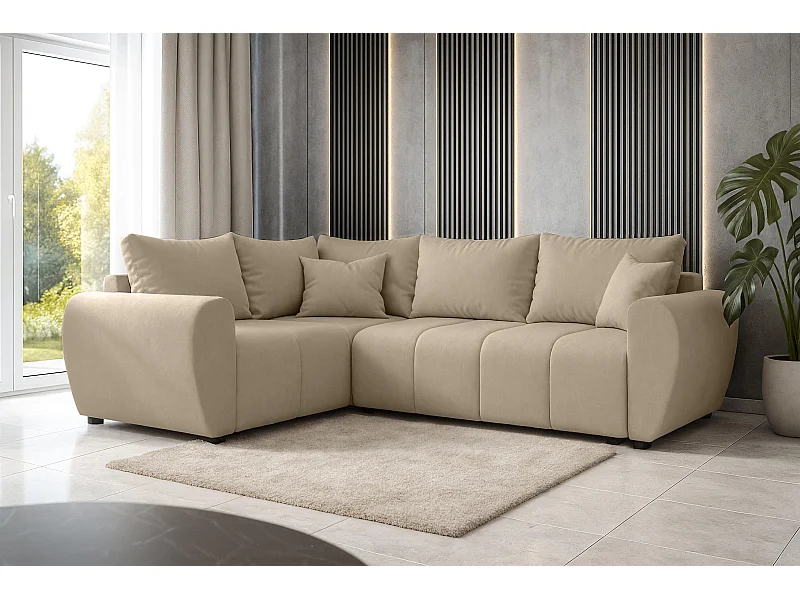 AX LIVING Canapé d’angle convertible Malatya L marron clair 235 cm confortable gauche