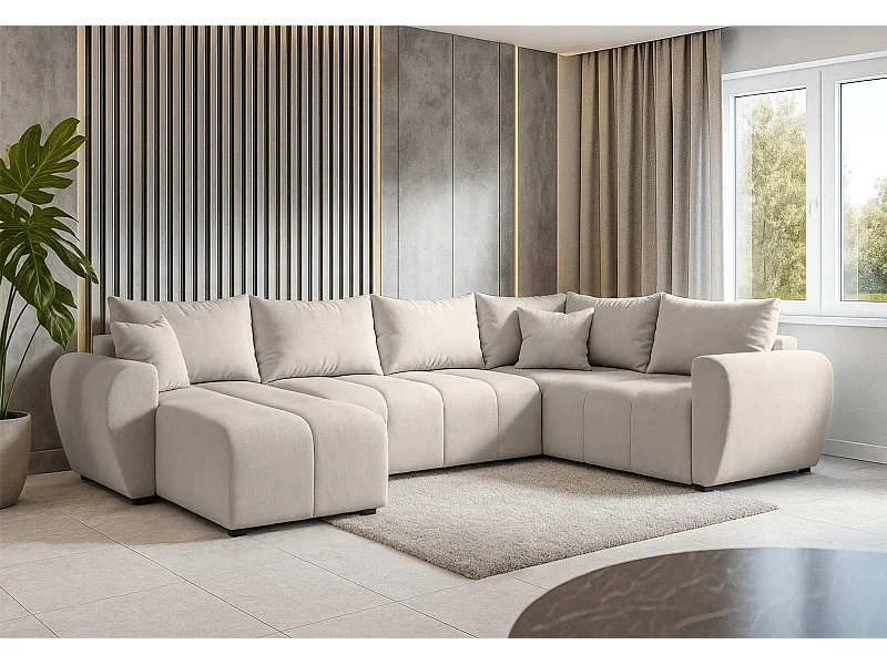 AX LIVING Canapé XXL en U Malatya beige 303 cm convertible droite