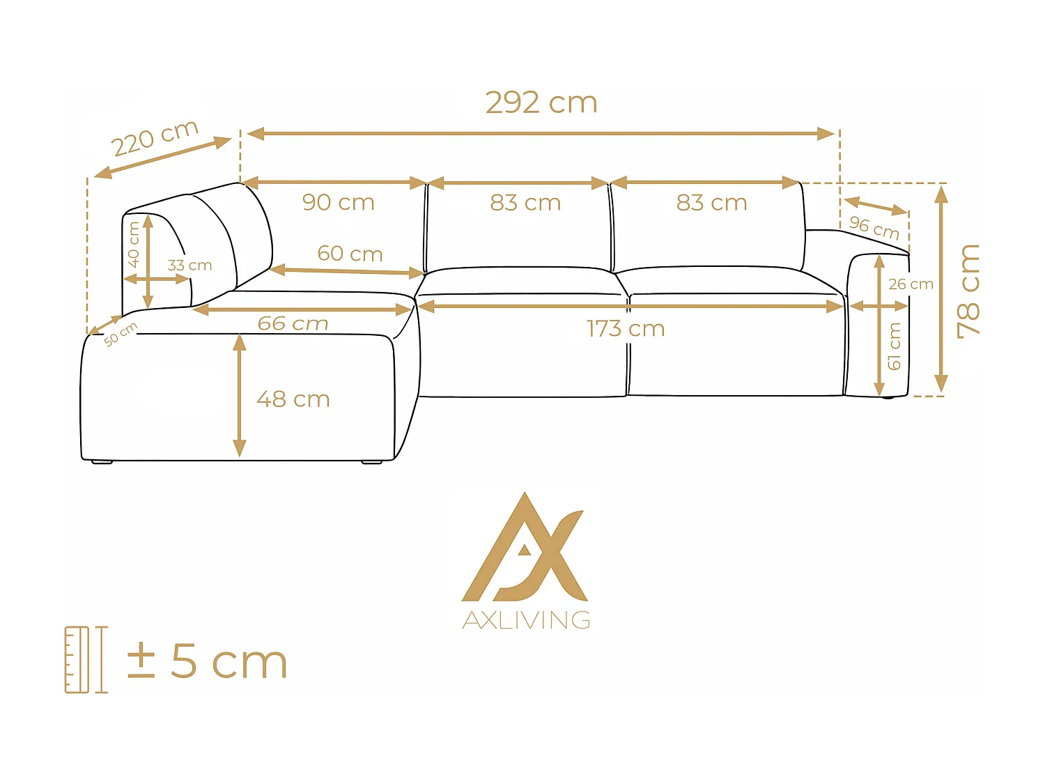 AX LIVING Couch Sofa L Form Didim L Weiß – 292 cm, stilvoll & bequem L