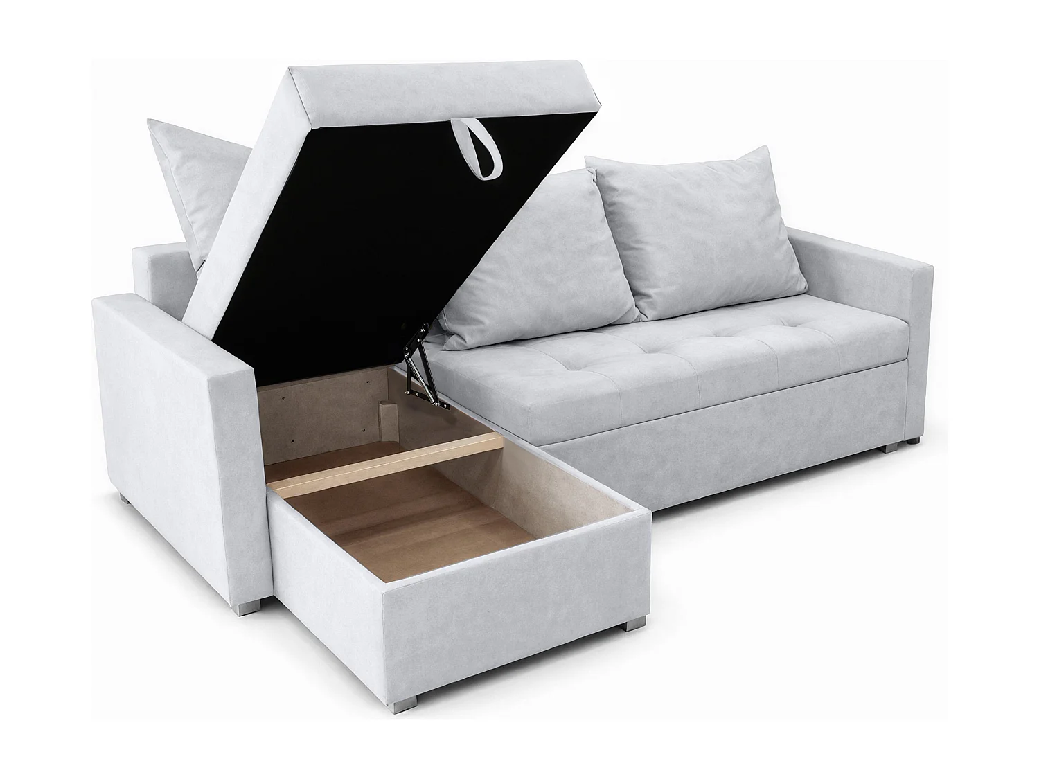 AX LIVING Canapé d’angle ELIF gris clair convertible avec coffre L moderne gauche