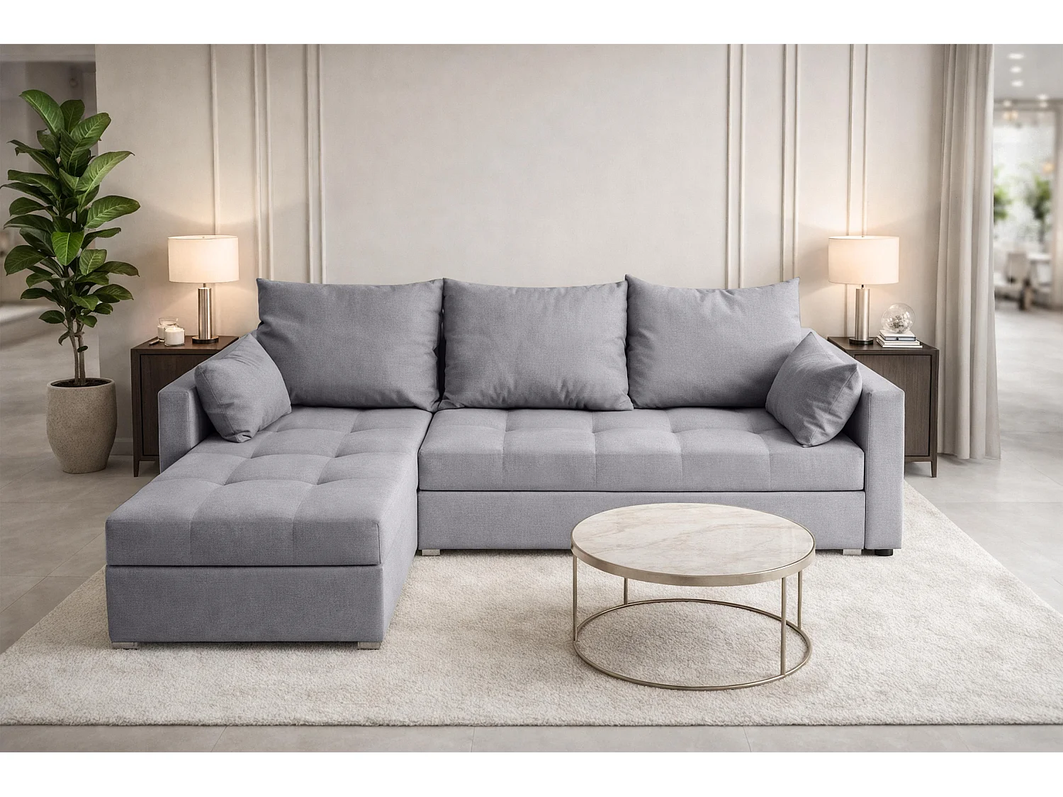 AX LIVING Canapé d’angle ELIF gris clair convertible avec coffre L moderne gauche