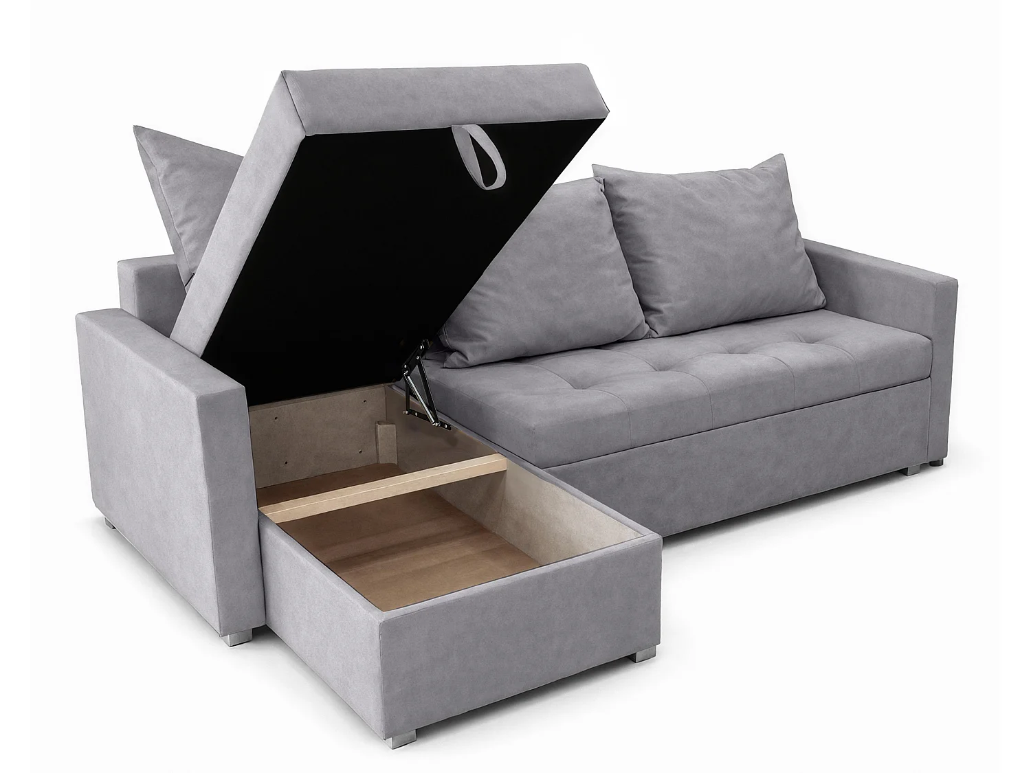 AX LIVING Canapé d’angle ELIF gris clair convertible avec coffre L moderne gauche