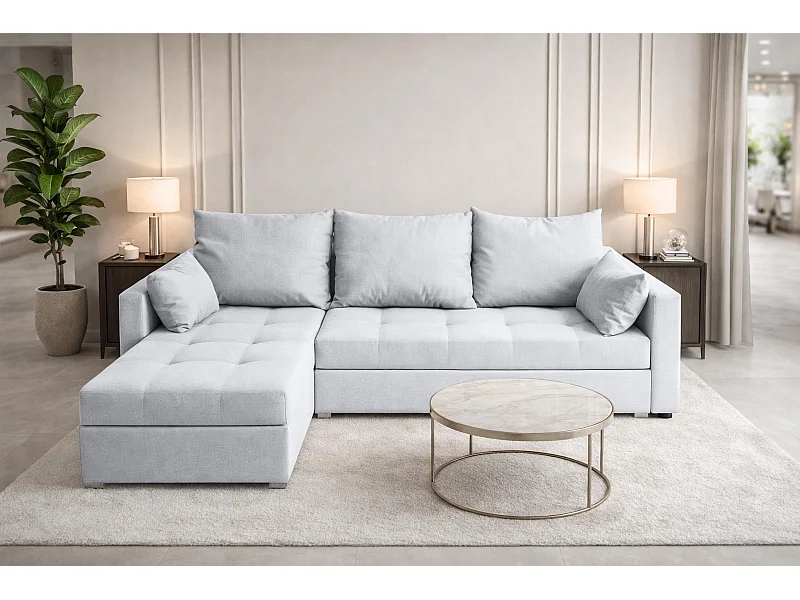 AX LIVING Canapé d’angle ELIF gris clair convertible avec coffre L moderne gauche