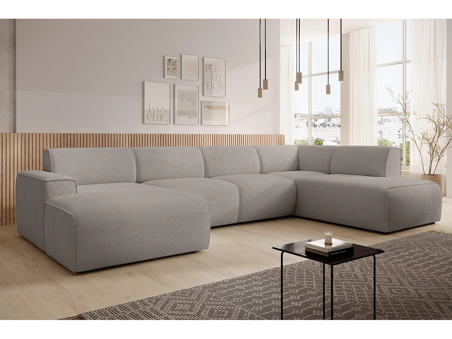 AX LIVING XXL Sofa U Form Didim Beige 378cm breit modern & großzügig R