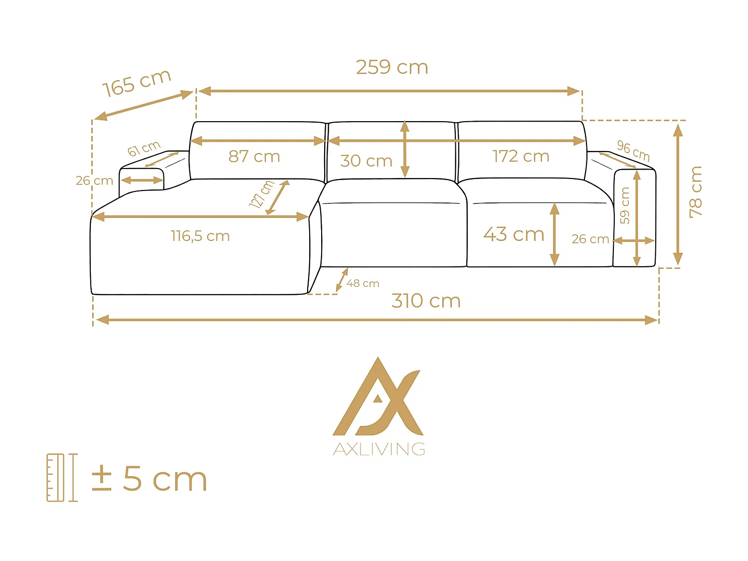 AX LIVING Couch Sofa L Form Didim mini Beige 310 cm breit, stilvoll L
