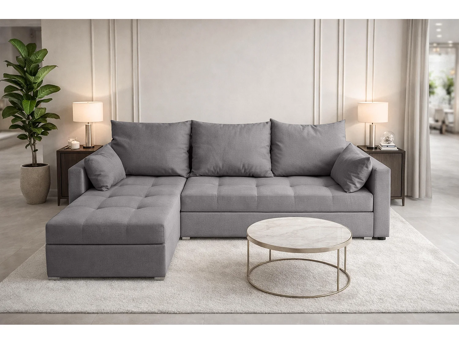 AX LIVING Canapé d’angle ELIF gris convertible avec coffre L moderne gauche