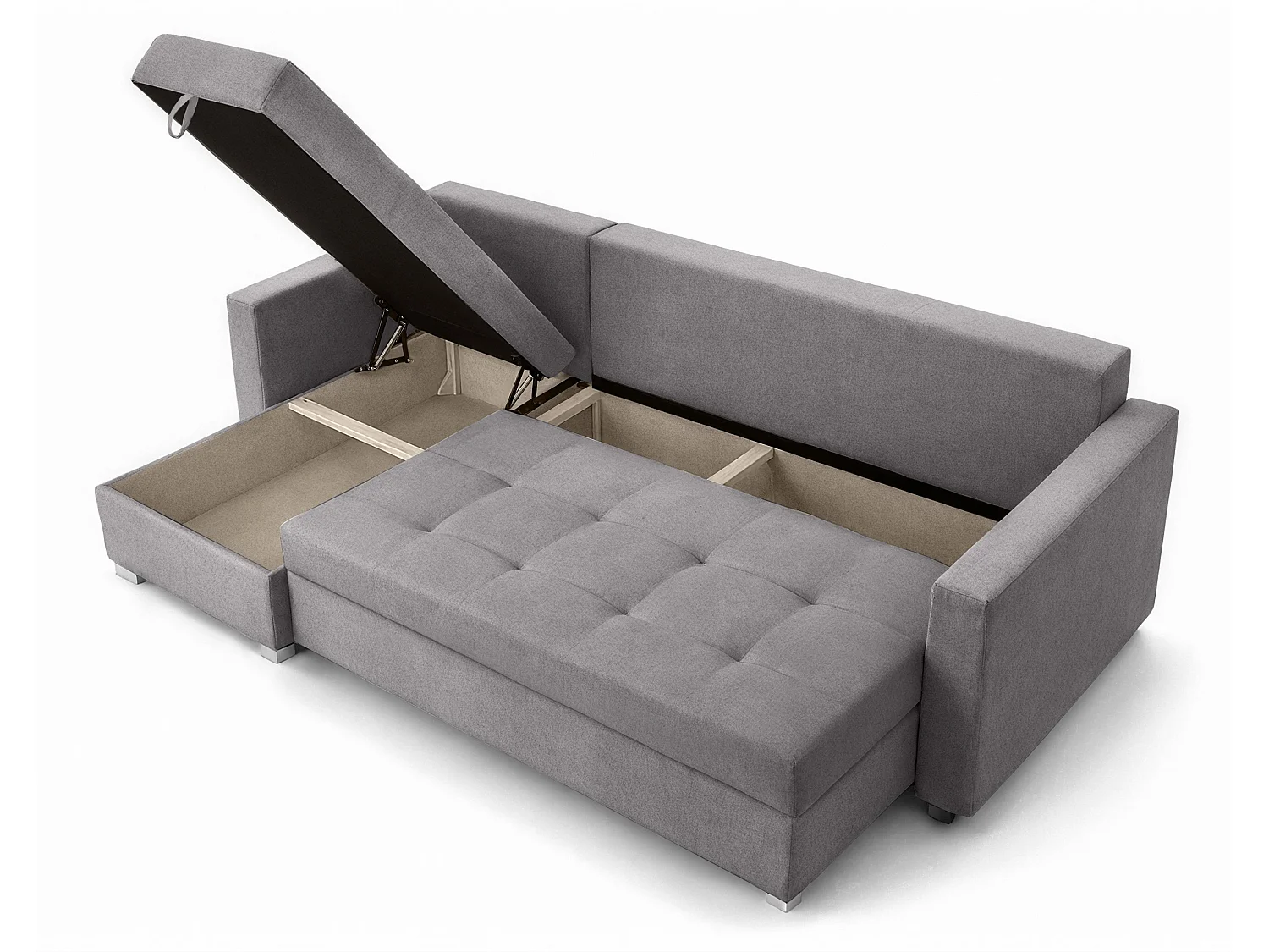 AX LIVING Canapé d’angle ELIF gris convertible avec coffre L moderne gauche