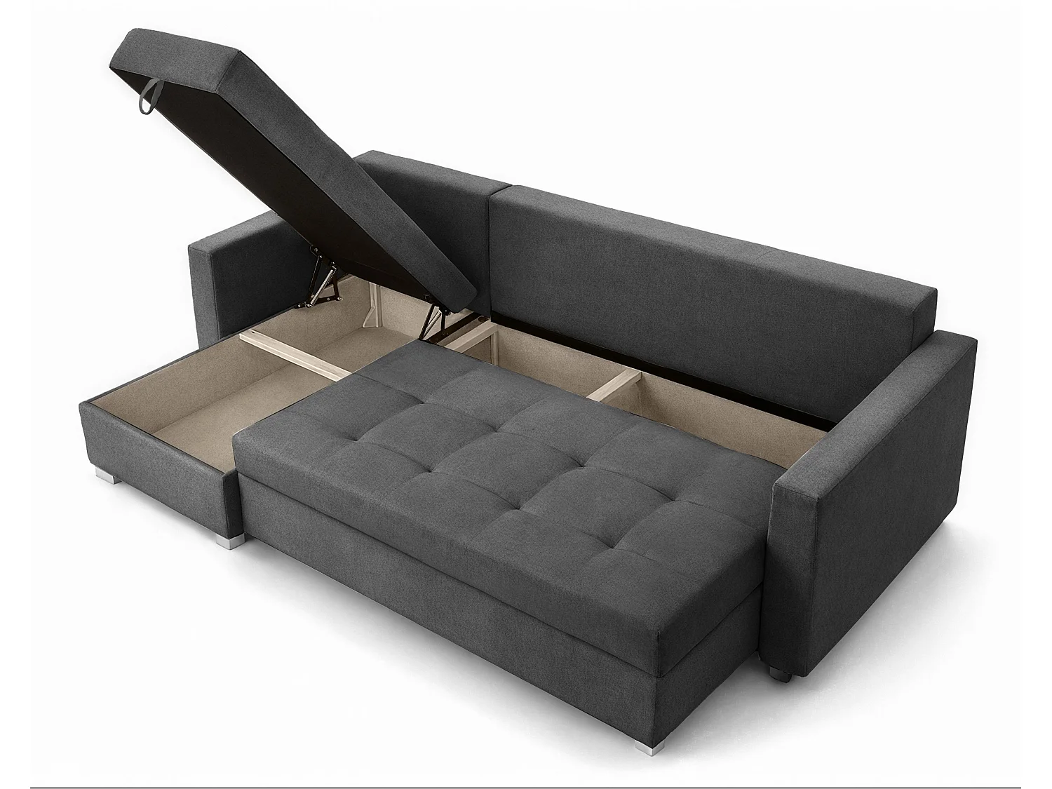 AX LIVING Canapé d’angle ELIF gris convertible avec coffre L moderne gauche