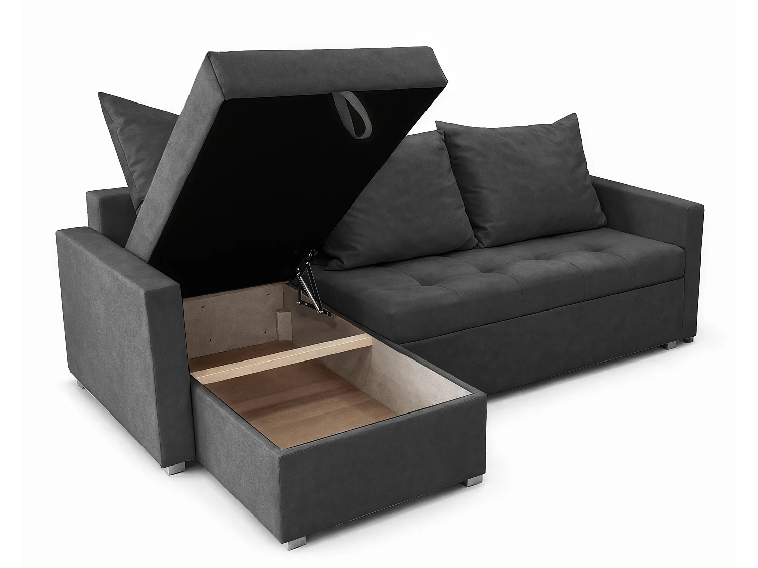 AX LIVING Canapé d’angle ELIF gris convertible avec coffre L moderne gauche