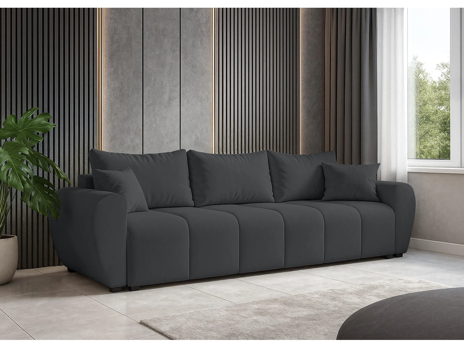 AX LIVING Canapé convertible Malatya Big sofa gris foncé 246 cm moderne