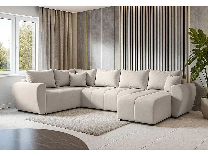 AX LIVING Canapé XXL en U Malatya beige 303 cm convertible gauche