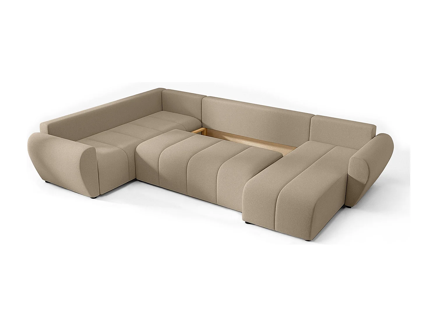 AX LIVING Canapé XXL en U Malatya marron clair 303 cm convertible gauche