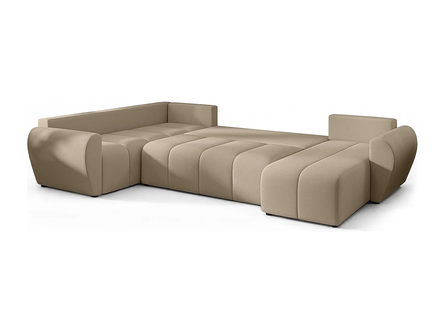 AX LIVING Canapé XXL en U Malatya marron clair 303 cm convertible gauche