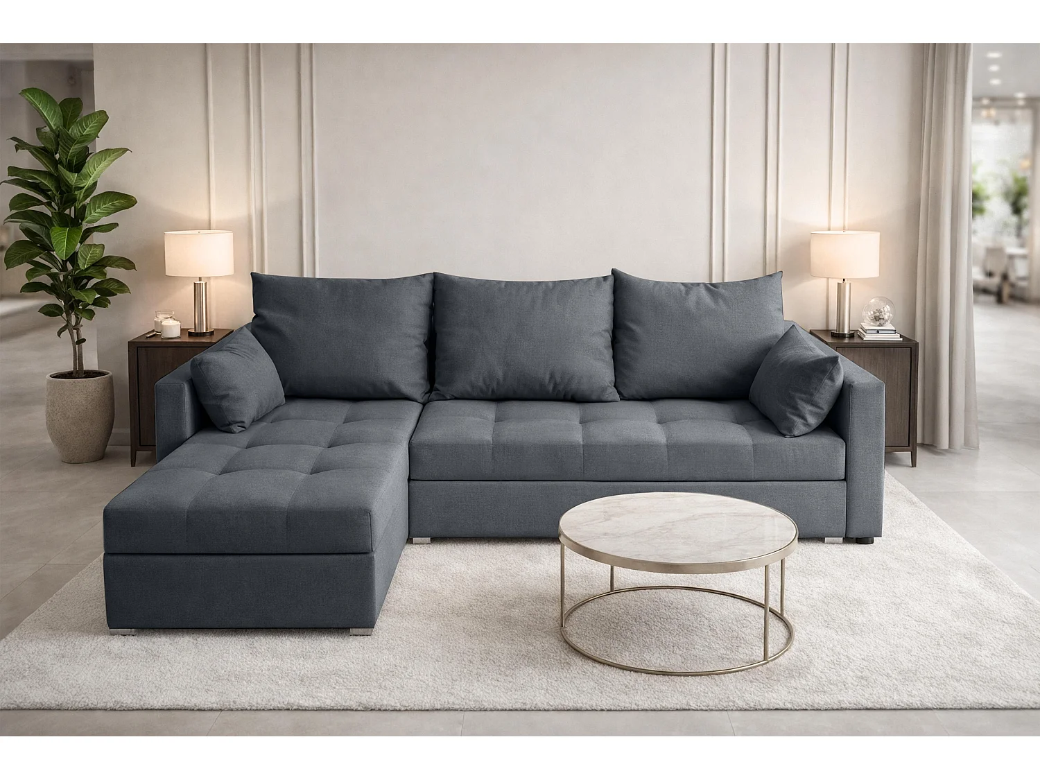 AX LIVING Canapé d’angle ELIF gris foncé convertible avec coffre L moderne gauche