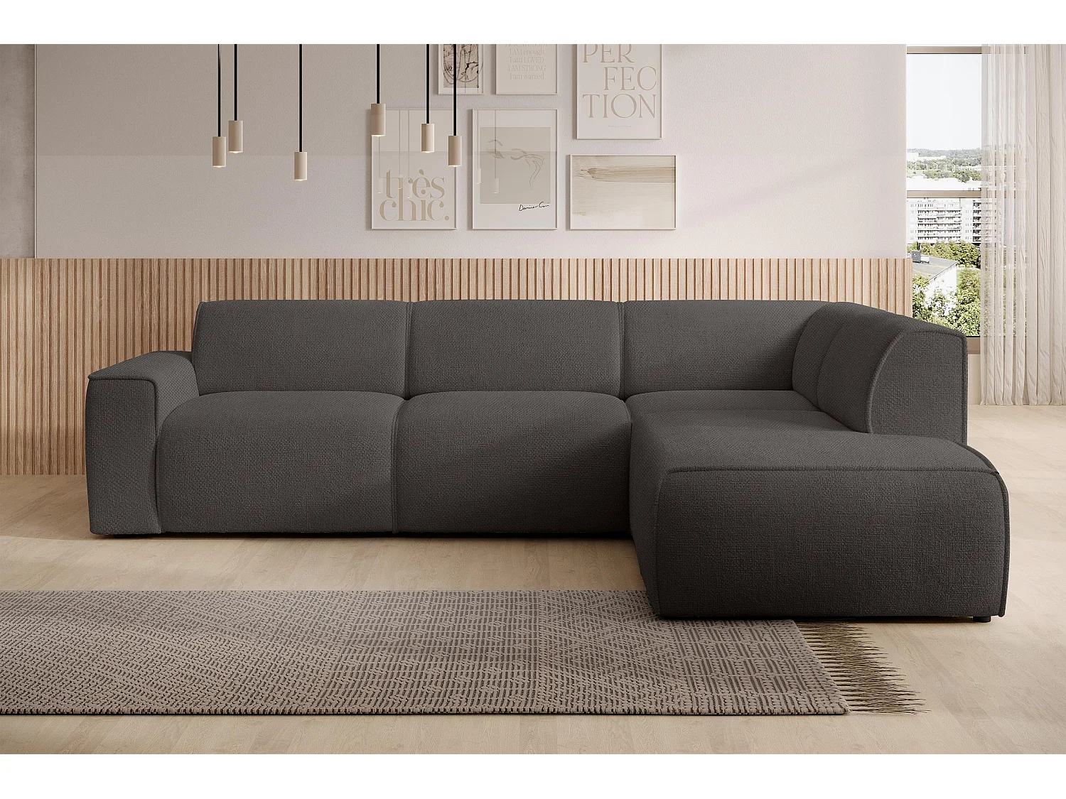AX LIVING Canapé d’angle L Didim L gris 292 cm élégant confortable droite
