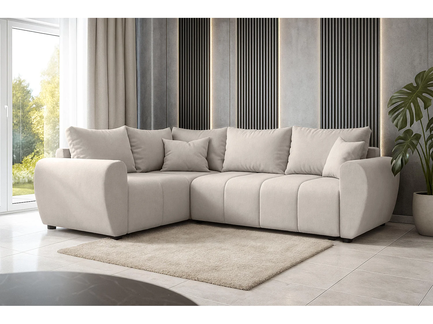 AX LIVING Canapé d’angle convertible Malatya L beige 235 cm confortable gauche