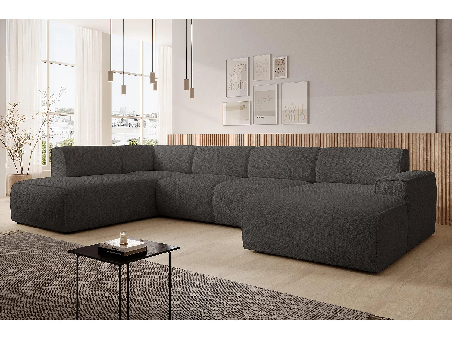 AX LIVING Canapé XXL en U Didim gris 378 cm moderne spacieux gauche