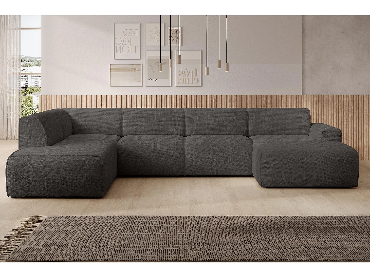 AX LIVING Canapé XXL en U Didim gris 378 cm moderne spacieux gauche