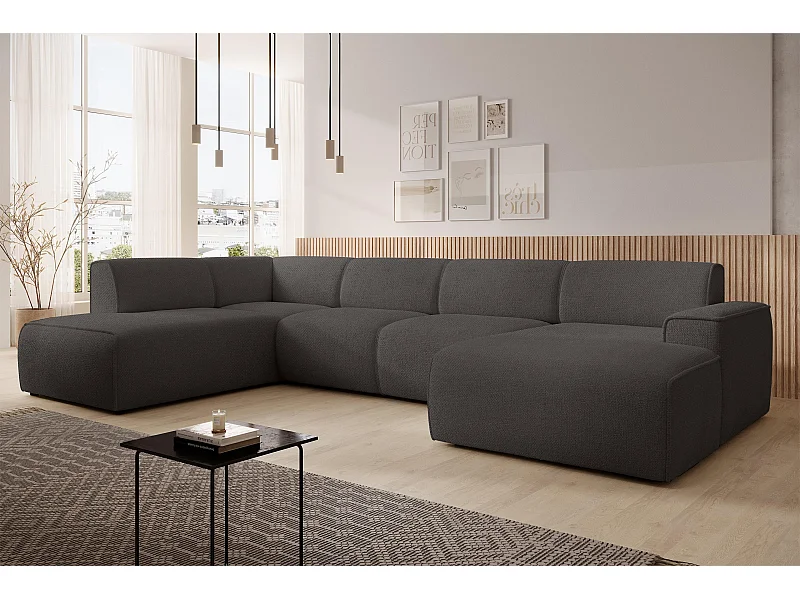 AX LIVING Canapé XXL en U Didim gris 378 cm moderne spacieux gauche