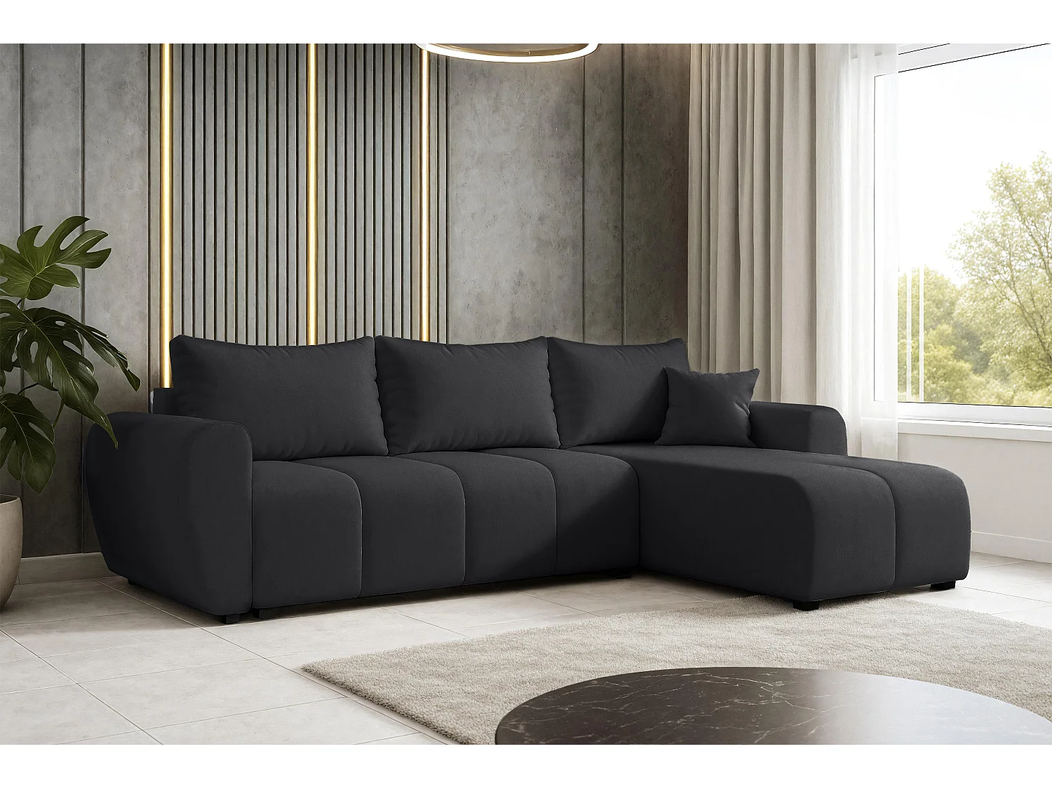 AX LIVING Canapé d’angle convertible Malatya L Mini noir droite