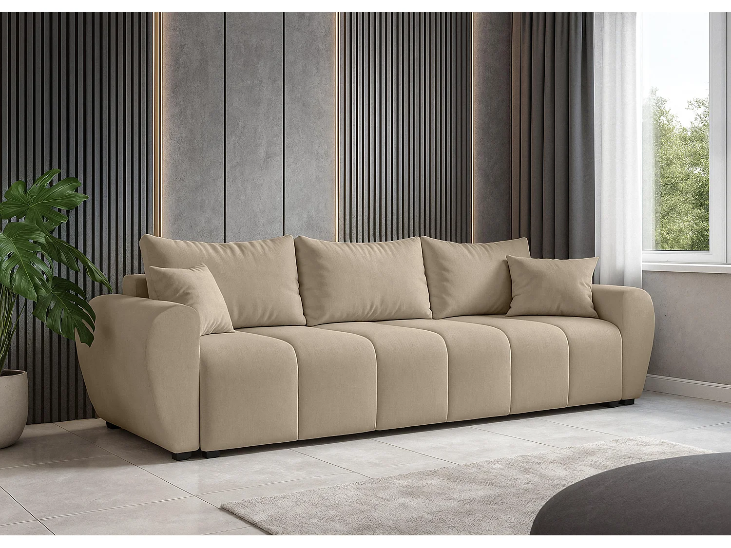 AX LIVING Canapé convertible Malatya Big sofa marron clair 246 cm moderne