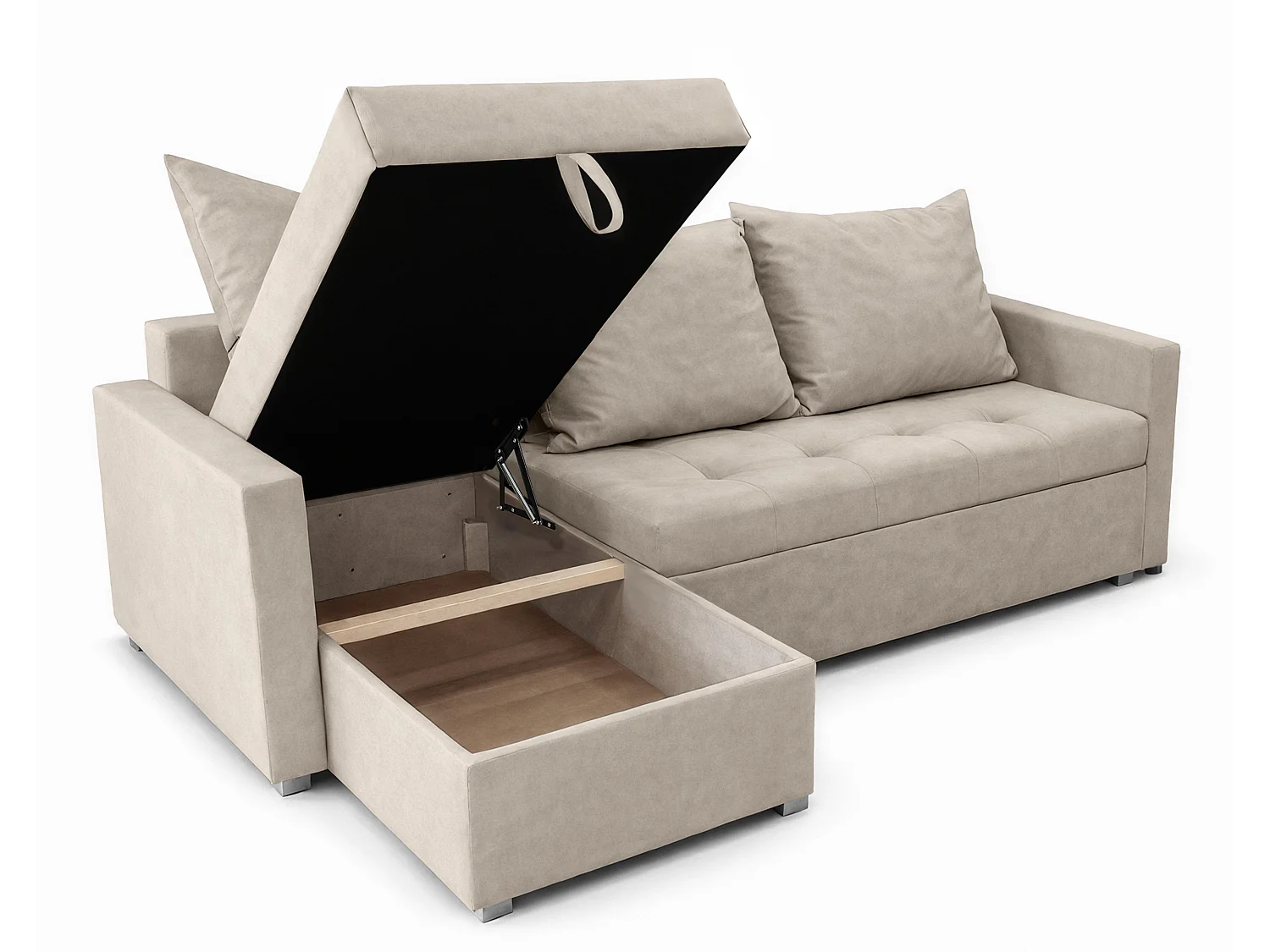 AX LIVING Canapé d’angle ELIF beige convertible avec coffre L moderne gauche