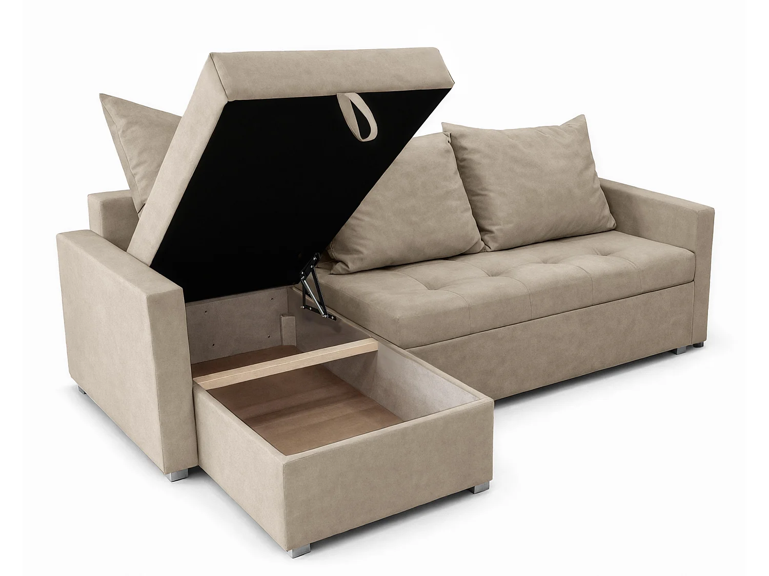 AX LIVING Canapé d’angle ELIF beige convertible avec coffre L moderne gauche