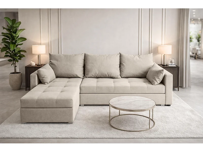 AX LIVING Canapé d’angle ELIF beige convertible avec coffre L moderne gauche
