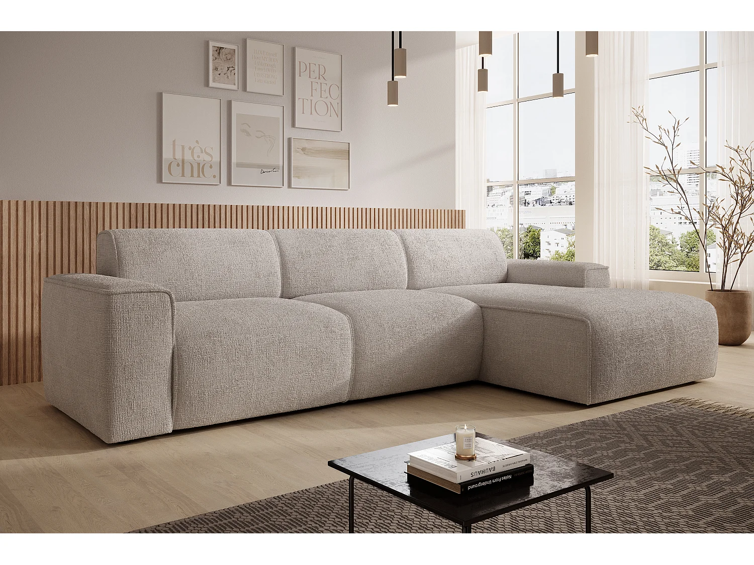 AX LIVING Couch Sofa L Form Didim mini Ivory 310 cm breit, stilvoll R