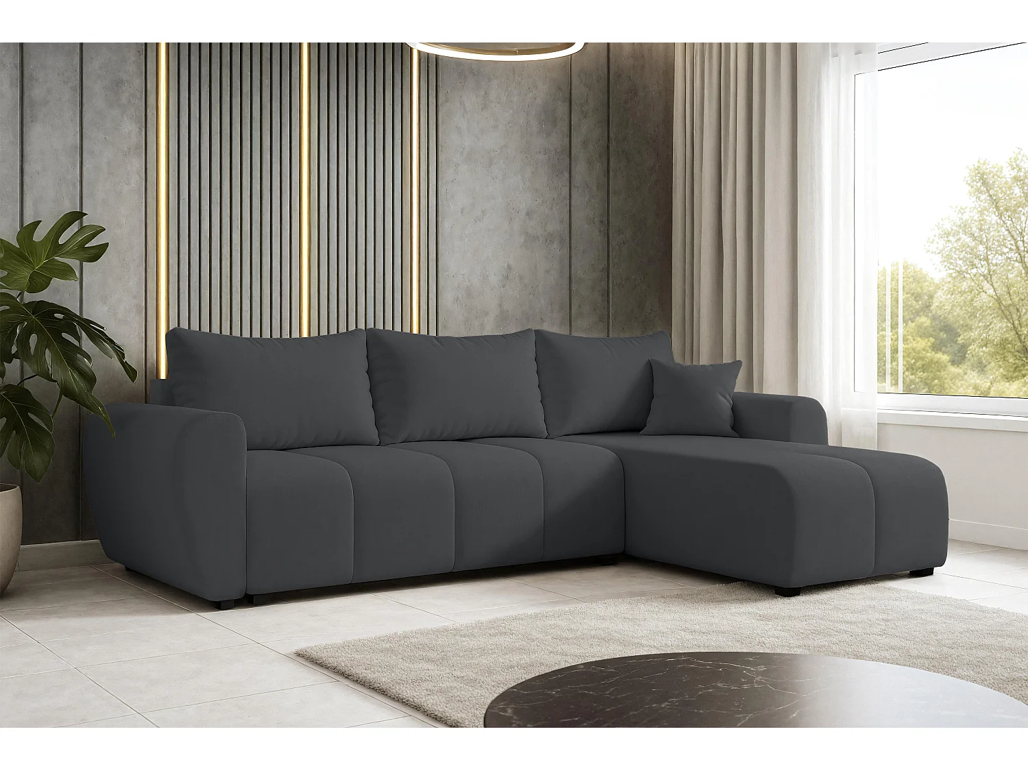 AX LIVING Canapé d’angle convertible Malatya L Mini gris foncé droite