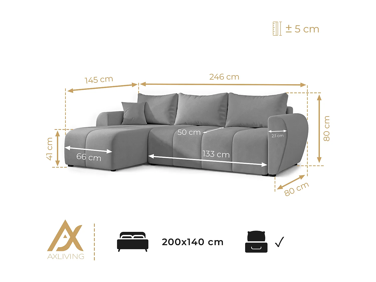 AX LIVING Canapé d’angle convertible Malatya L Mini gris foncé droite