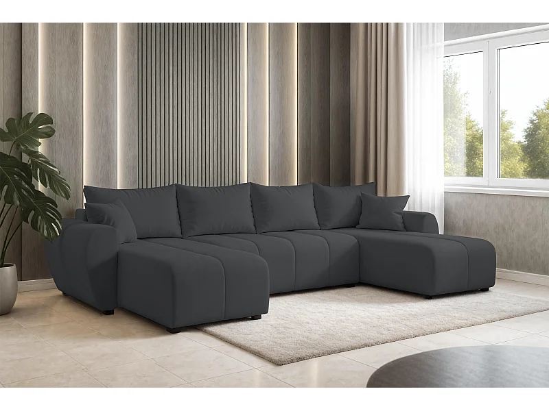 AX LIVING Canapé panoramique en U Malatya gris foncé convertible 311 cm