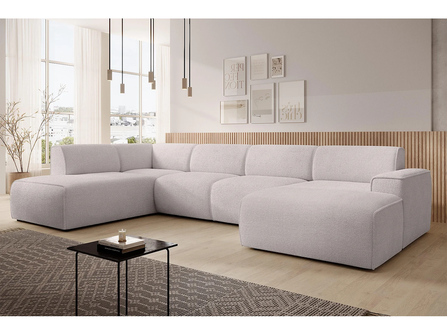 AX LIVING XXL Sofa U Form Didim Creme 378cm breit modern & großzügig L