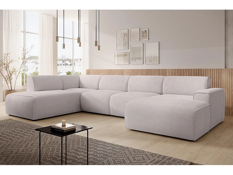 AX LIVING Canapé XXL en U Didim crème 378 cm moderne spacieux gauche