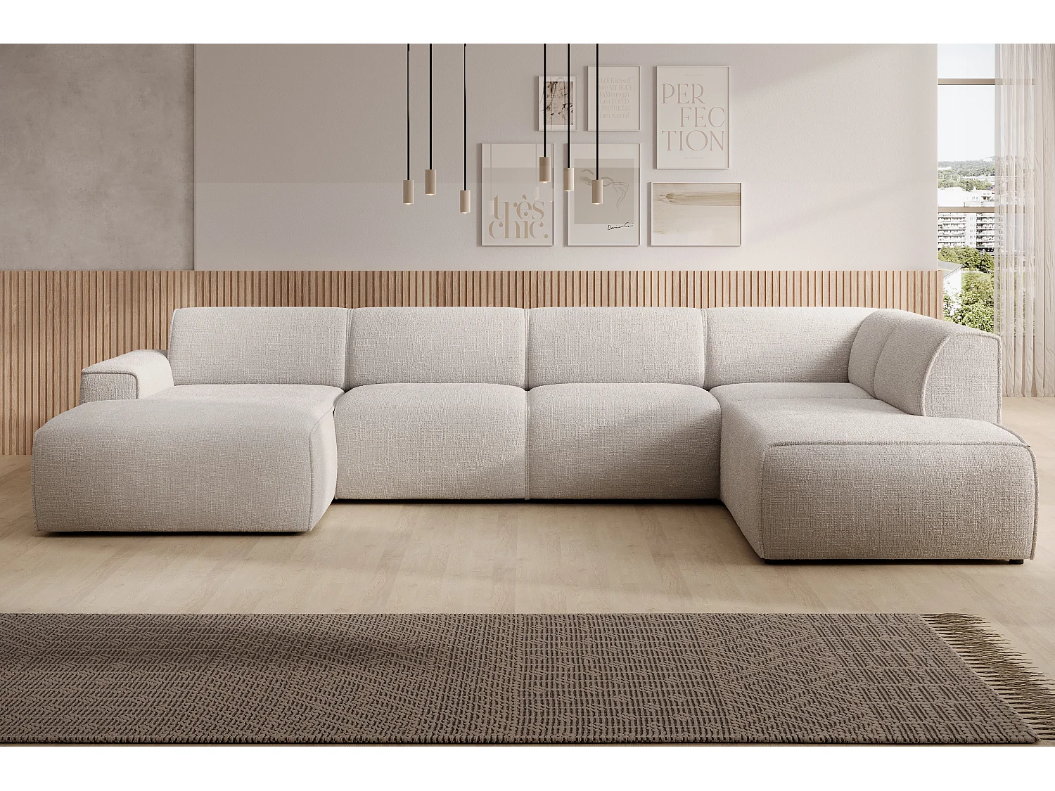 AX LIVING XXL Sofa U Form Didim Ivory 378cm breit modern & großzügig R