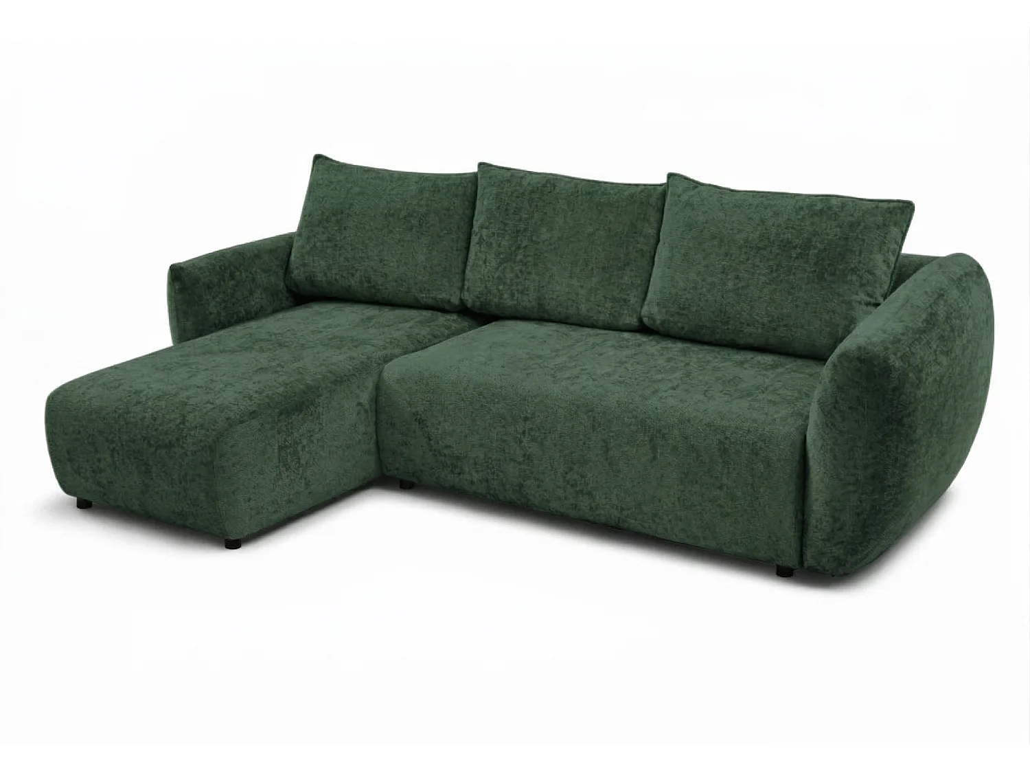 Canapé d’angle gauche convertible élégant ZEPHIRA 258 × 170 cm en tissu FLOW 19 vert