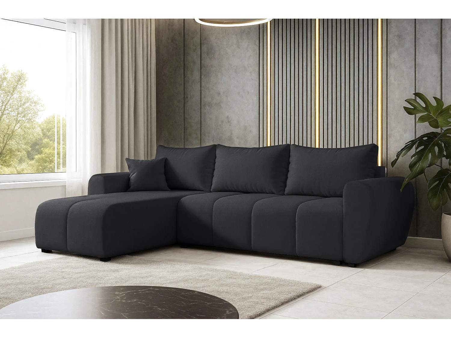 AX LIVING Canapé d’angle convertible Malatya L Mini noir gauche