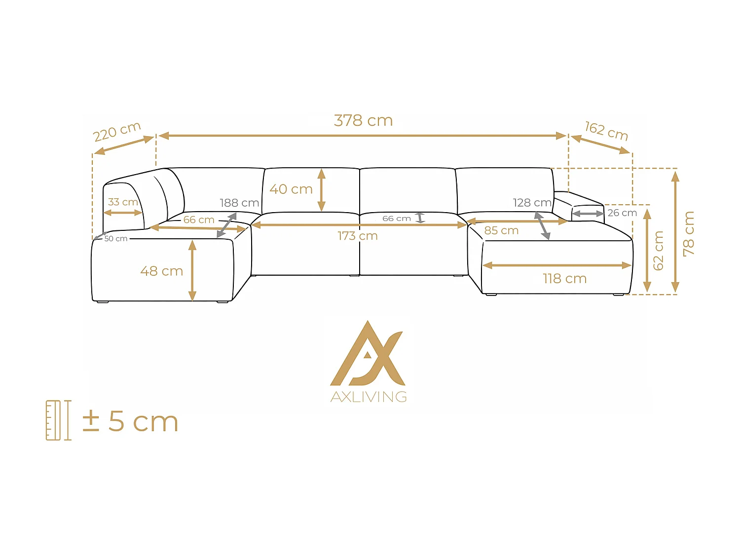 AX LIVING XXL Sofa U Form Didim Beige 378cm breit modern & großzügig L