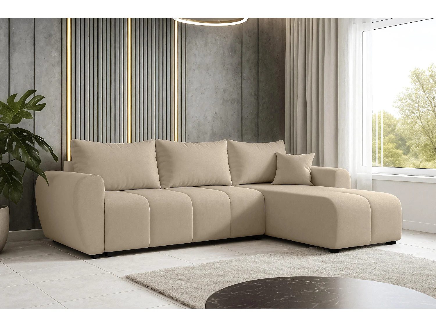 AX LIVING Canapé d’angle convertible Malatya L Mini marron clair droite