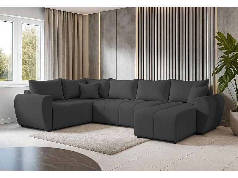 AX LIVING Canapé XXL en U Malatya gris foncé 303 cm convertible gauche