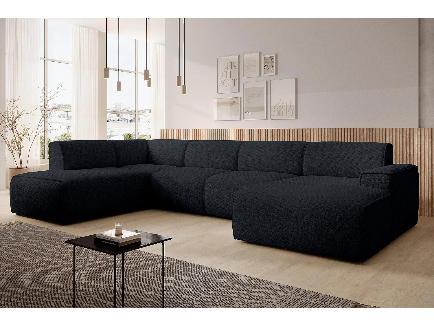 AX LIVING XXL Sofa U Form Didim Schwarz 378cm breit modern & großzügig L