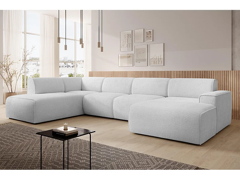 AX LIVING XXL Sofa U Form Didim Silber 378ncm modern & großzügig L