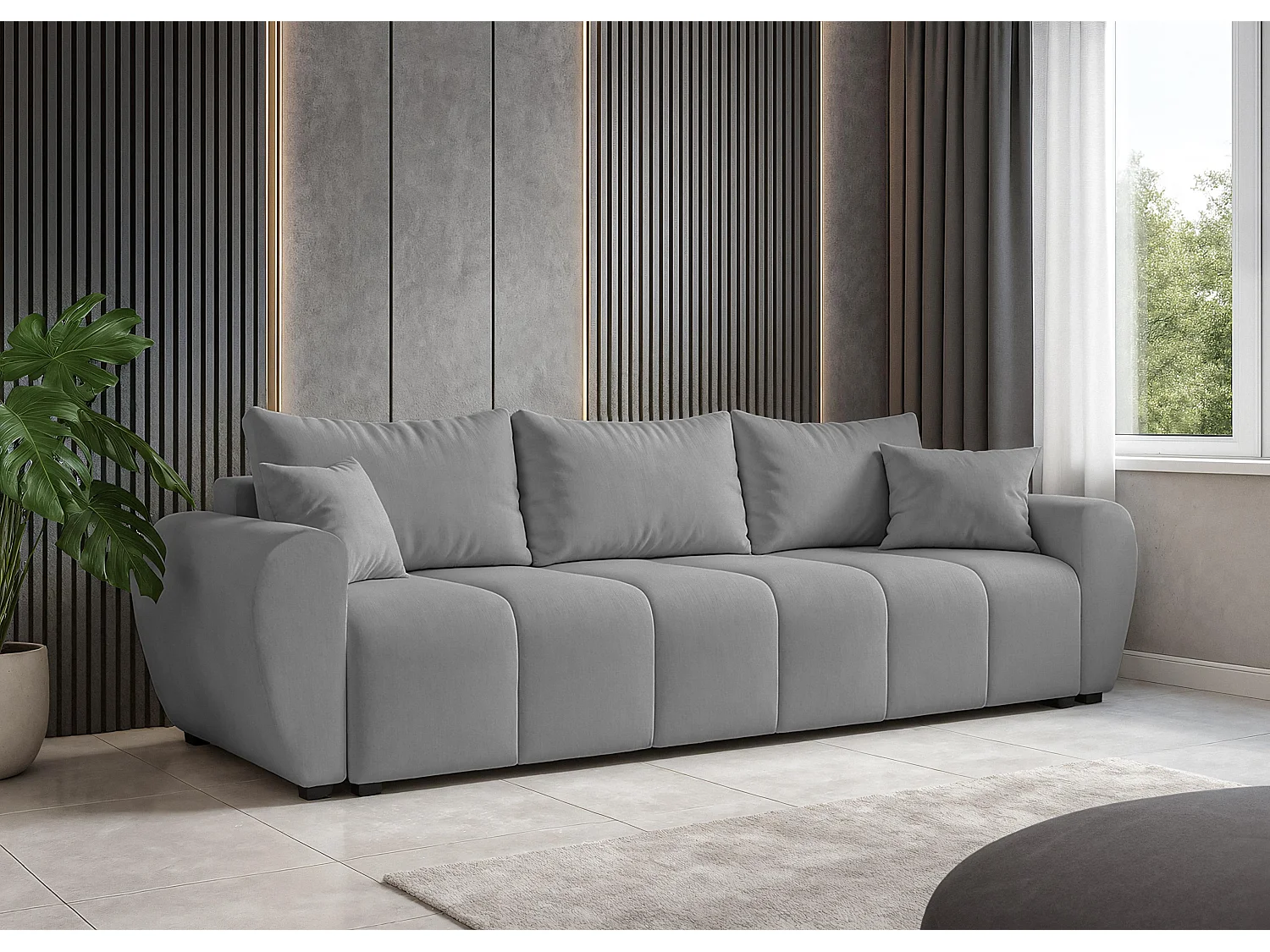AX LIVING Canapé convertible Malatya Big sofa gris clair 246 cm moderne