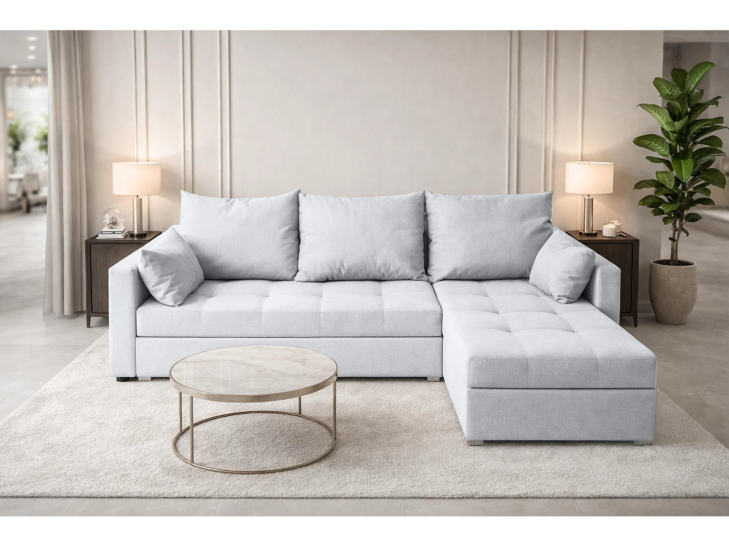 AX LIVING Canapé d’angle ELIF gris clair convertible avec coffre L moderne droite