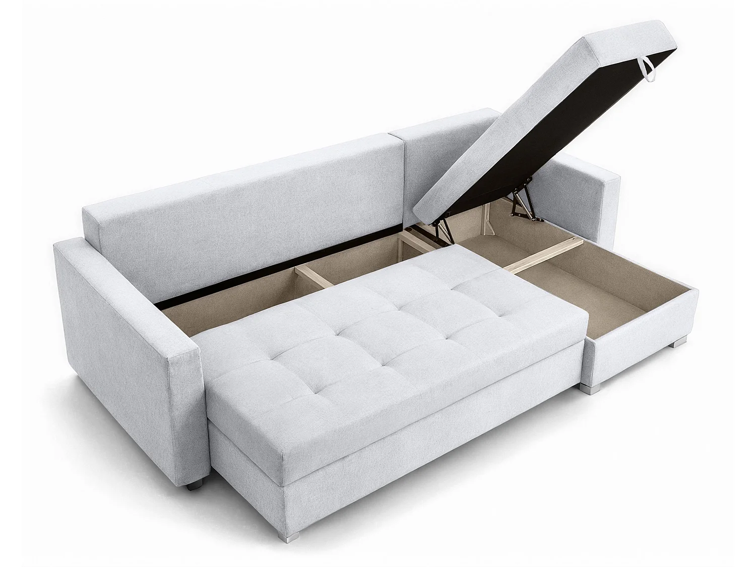 AX LIVING Canapé d’angle ELIF gris clair convertible avec coffre L moderne droite